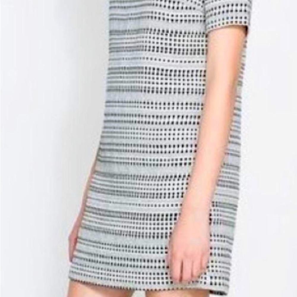 Zara Black White Embellished Neckline Sheath Dress Size Small.